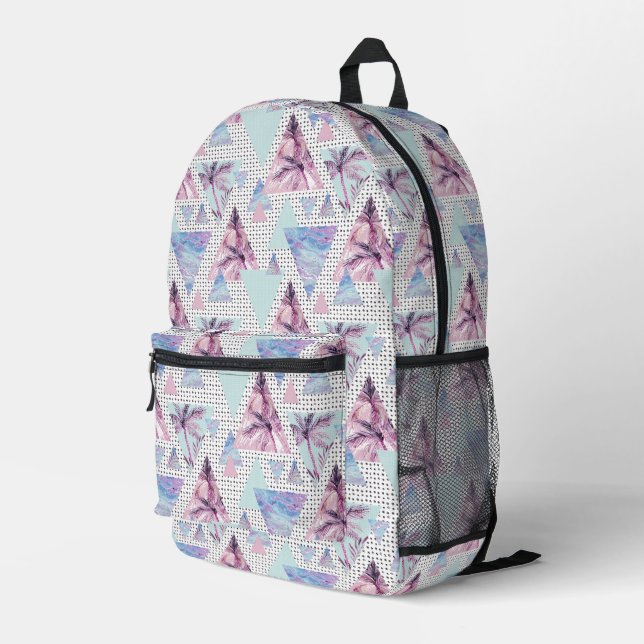 Aquarellfarben Pink & Blue Palm Tree Muster Bedruckter Rucksack (Rückseitige Ecke Rechts)