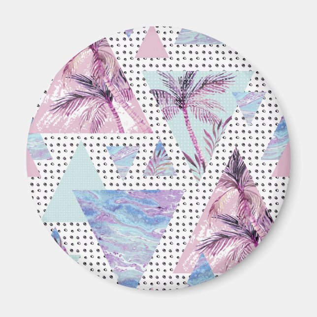 Aquarellfarben Pink & Blue Palm Tree Muster Magnet (Vorne)