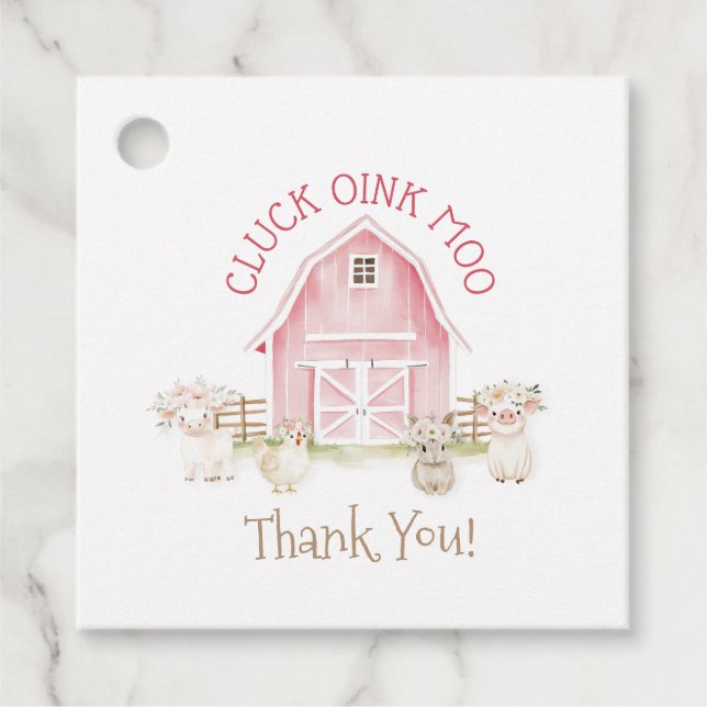 Aquarellfarben Pink Farm Animals Baby Dusche Gefal Geschenkanhänger (Vorderseite)