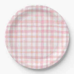 Aquarellfarben Pink Gingham Paper-Teller Pappteller