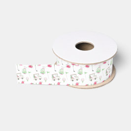 Aquarellfarben Pink & Green Golf Cart Ripsband