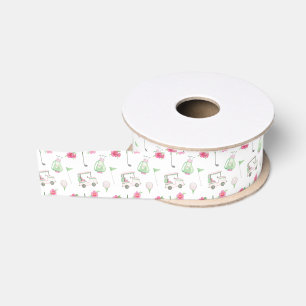 Aquarellfarben Pink & Green Golf Cart Ripsband