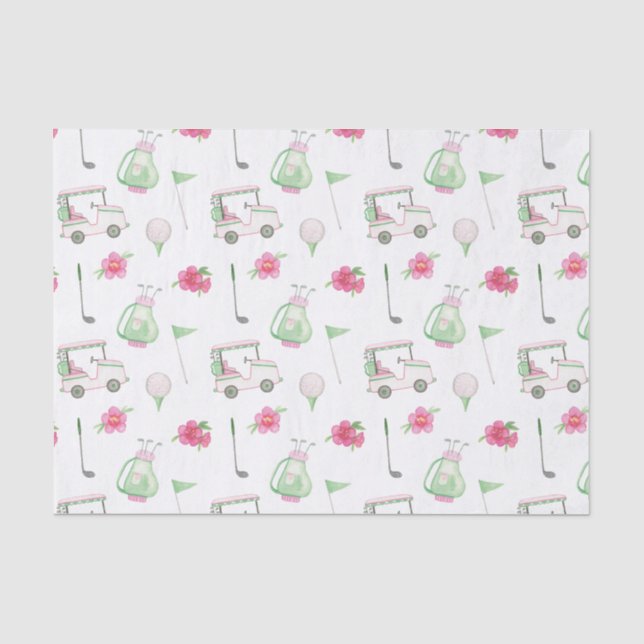 Aquarellfarben Pink & Green Golf Cart Seidenpapier (Vorderseite)