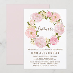 Aquarellfarben Pink Peonies Wreath Christening Einladung
