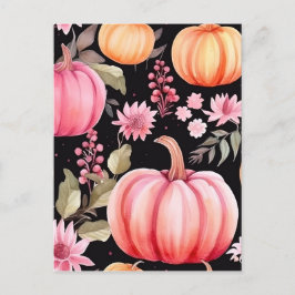 Aquarellfarben Pink Pumpkin Floral Muster Feiertagspostkarte
