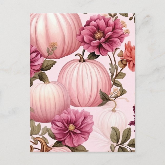Aquarellfarben Pink Pumpkin Floral Muster Postkarte (Vorderseite)