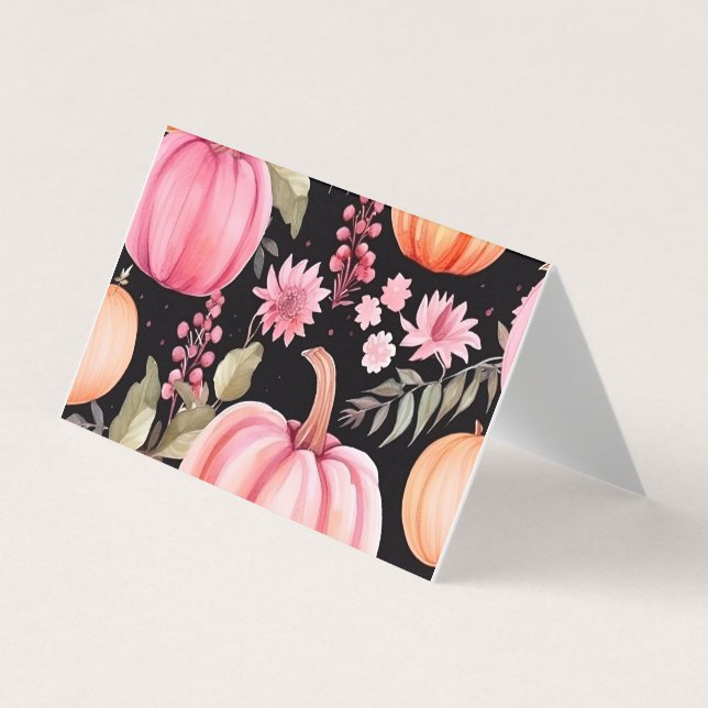 Aquarellfarben Pink Pumpkin Floral Muster Visitenkarten (Vorderseite)