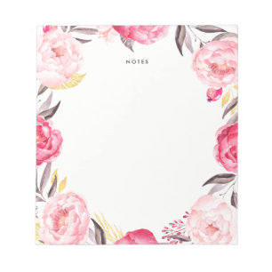 Aquarellfarben Pink und Gold Peongs Wreath Notepad Notizblock