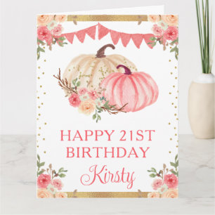 Aquarellfarben Pink und Weiße Florenkürbis Geburts Karte