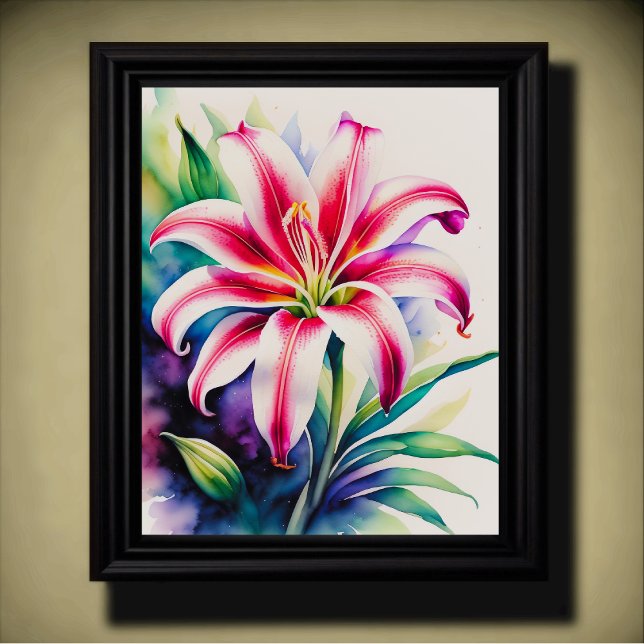 Aquarellfarben Pink und White Stargazer Lily Poste Poster (Von Creator hochgeladen)