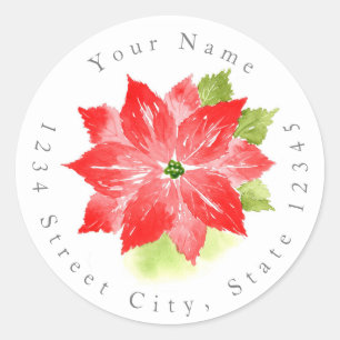 Aquarellfarben-Poinsettia-Labels Runder Aufkleber