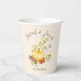 Aquarellfarben - Pumpkin & Blätter Hochzeit Pappbecher