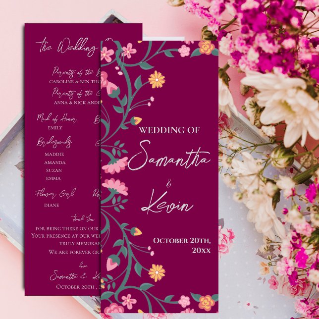 Aquarellfarben-Rahmen-Programm für Blumenzwiebeln Einladung (Watercolor Frame Colorful Floral Wedding Program)