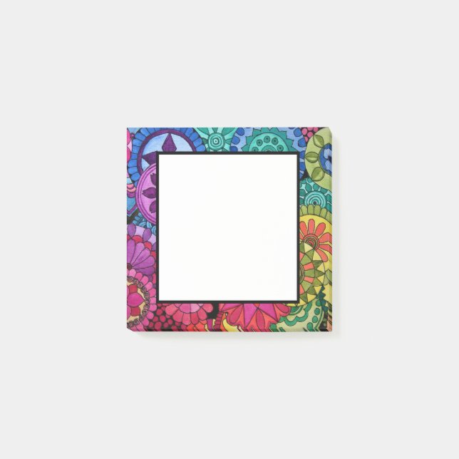 Aquarellfarben Rainbow Colors Mandala Post-it Klebezettel (Vorderseite)
