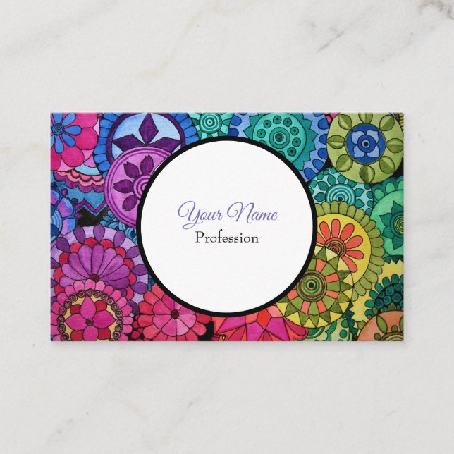 Aquarellfarben Rainbow Colors Mandala Visitenkarte (Vorderseite)