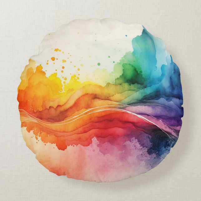 Aquarellfarben-Regenbogenfarben Rundes Kissen (Vorderseite)