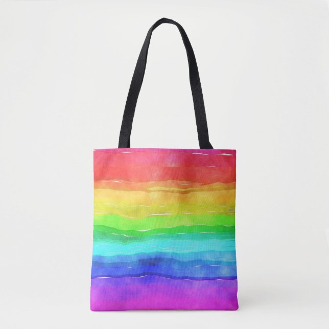 Aquarellfarben Regenbogenstreifen Design Totbeutel Tasche (Vorderseite)