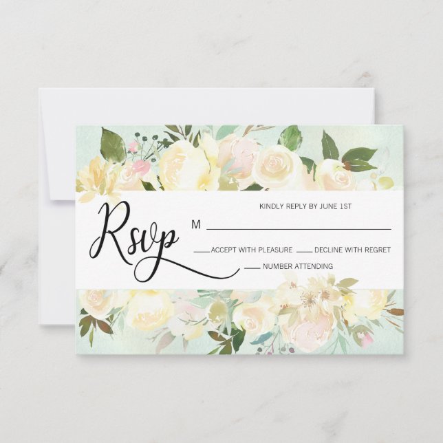 Aquarellfarben Rosa Beige Blumenzange RSVP Karte (Vorderseite)