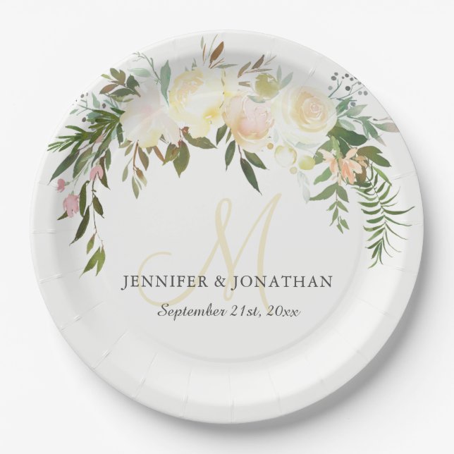 Aquarellfarben Rosa Beige Elfenbeinwüstenhochzeit Pappteller (Vorderseite)