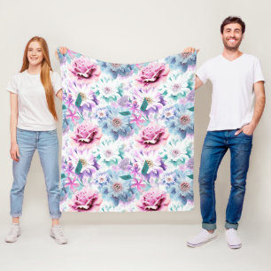 Aquarellfarben, rosa, blaue Blumen. Fleecedecke