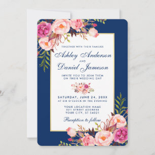 Aquarellfarben Rosa blaue Hochzeit B Einladung