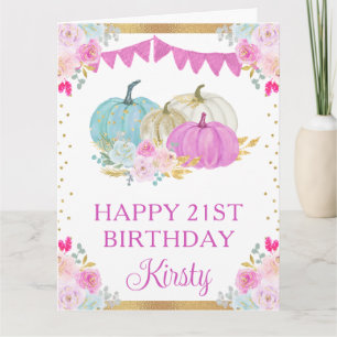 Aquarellfarben Rosa Blauer Blumenkürbis Geburtstag Karte