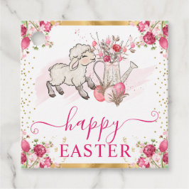 Aquarellfarben Rosa Blume Frühlingslamm Oster Geschenkanhänger