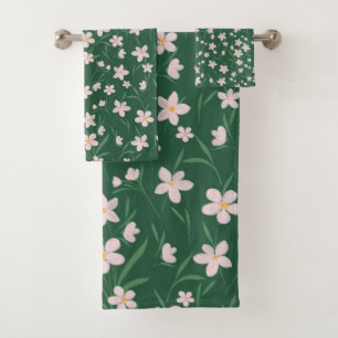 Aquarellfarben Rosa Blumenmuster Botanisches Dunke Badhandtuch Set