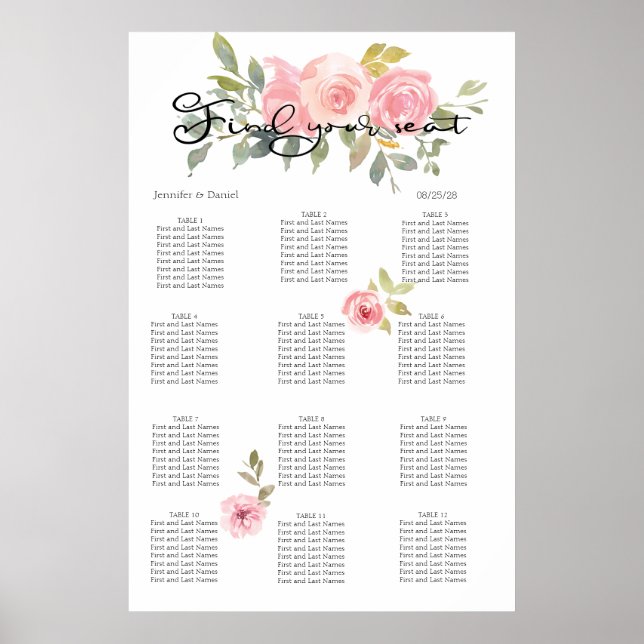 Aquarellfarben Rosa Blumenmuster Seekarte Poster (Vorne)