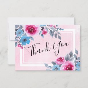 Aquarellfarben Rosa Blumenzehen Danke Karte