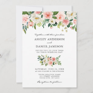 Aquarellfarben Rosa Blush Bloral Elegante Hochzeit Einladung