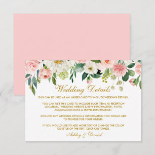 Aquarellfarben Rosa Blush Bloral Wedding Gold Begleitkarte