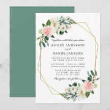 Aquarellfarben Rosa Blush Blues Gold Rahmen