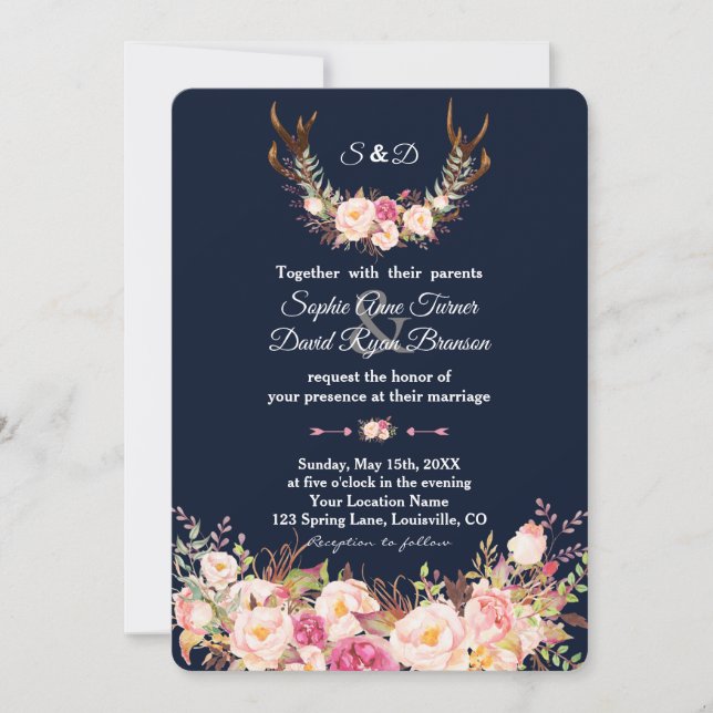 Aquarellfarben Rosa Blush Blume Hochzeit der Marin Einladung (Vorderseite)
