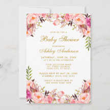 Aquarellfarben Rosa Blush Gold Floral Baby Dusche