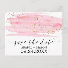Aquarellfarben Rosa Blush & Gold Hochzeit Das Datu Ankündigungspostkarte