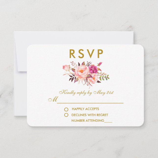 Aquarellfarben Rosa Blush Gold Hochzeit RSVP (Vorderseite)