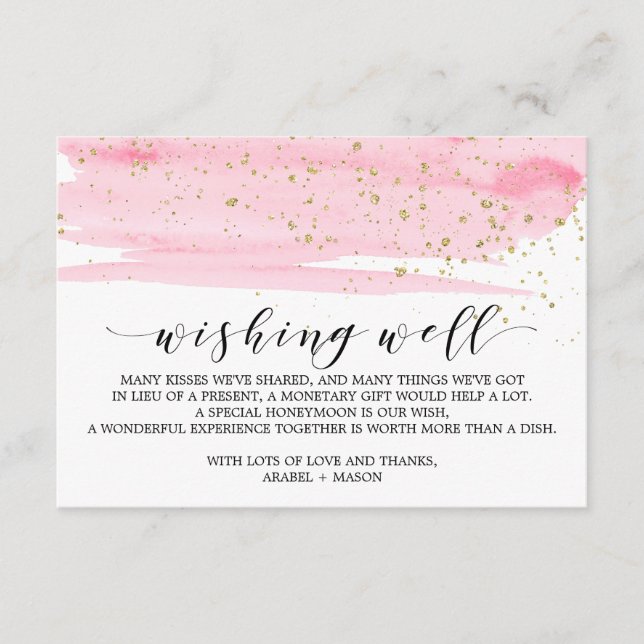 Aquarellfarben Rosa Blush & Gold Hochzeit wünschen Begleitkarte (Vorderseite)