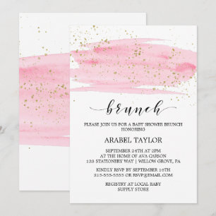 Aquarellfarben Rosa Blush & Gold Sparkline Brunch Einladung
