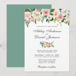 Aquarellfarben Rosa Blush und Weiße Blütenhochzeit Einladung
