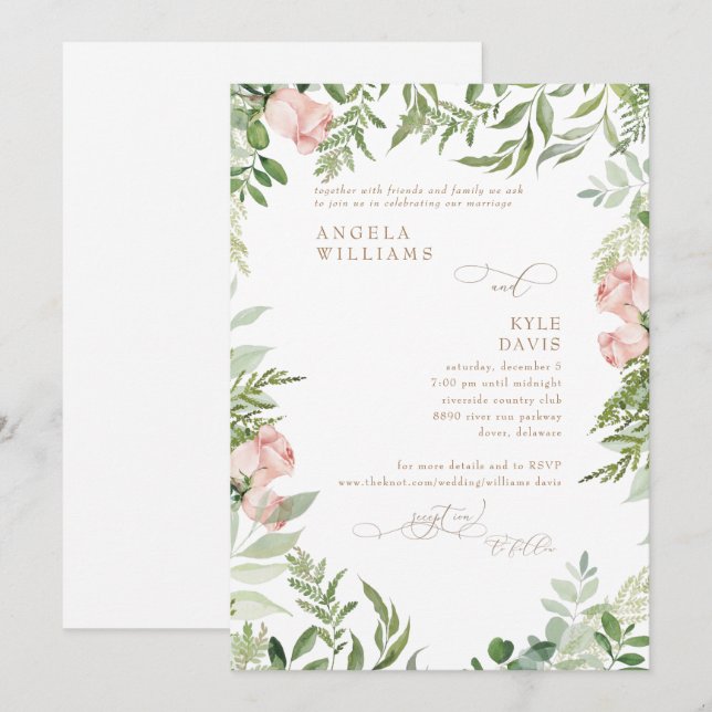 Aquarellfarben Rosa Blüten und Gold Eukalyptus Inv Einladung (Vorne/Hinten)