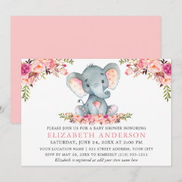 Aquarellfarben Rosa Blütenblüte Elephant Babydusch Einladung