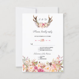 Aquarellfarben Rosa Blütenröte Antlers Wedding RSV RSVP Karte