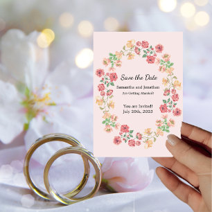 Aquarellfarben Rosa Boho Ring Blume Save the Date Einladung