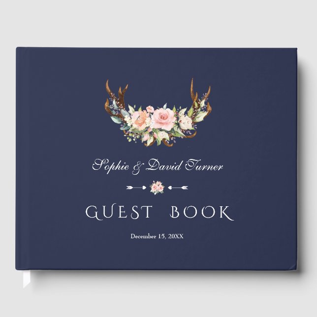 Aquarellfarben Rosa Creme Blumenkleber Hochzeit Gästebuch (Vorderseite)