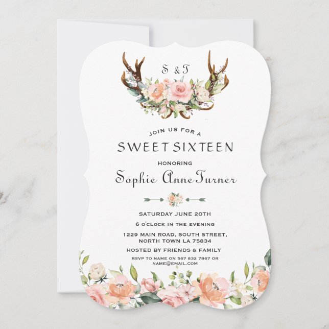 Aquarellfarben Rosa Creme Blütencreme Süß 16 Einladung (Vorderseite)