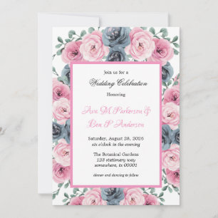 Aquarellfarben Rosa & dutzende Blüten Hochzeit Einladung