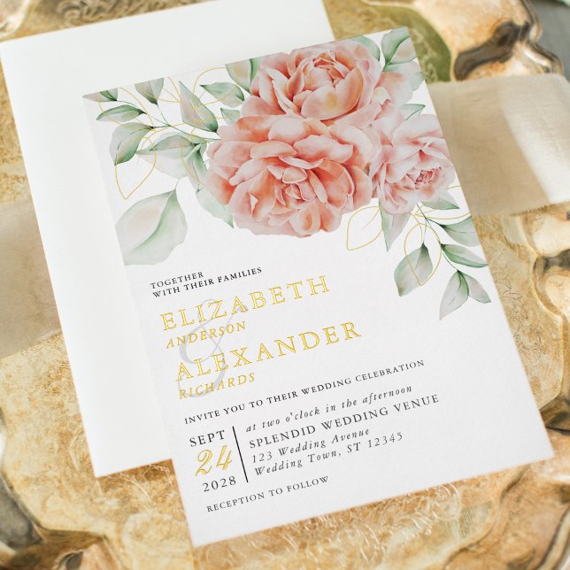 Aquarellfarben Rosa Elegante Hochzeit Gold Folieneinladung (Von Creator hochgeladen)