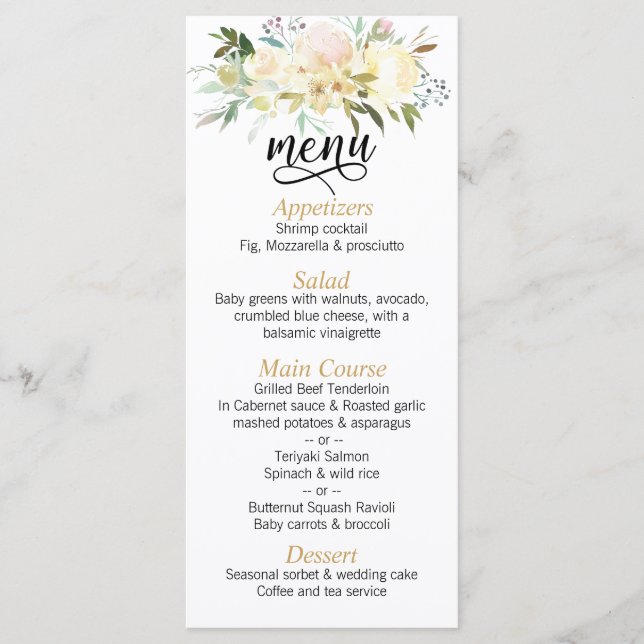 Aquarellfarben Rosa Elfenbein Gold Wedding MENU Menükarte (Vorderseite)