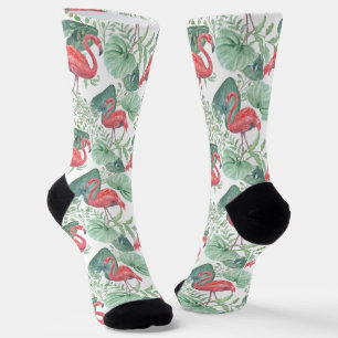 Aquarellfarben Rosa Flamingos und Blätter. Duschku Socken